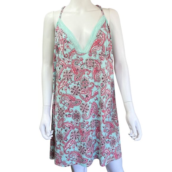 Secret Treasures Women’s Lace Back Paisley Nightgown Mint/Pink Plus 2X - Picture 1 of 4